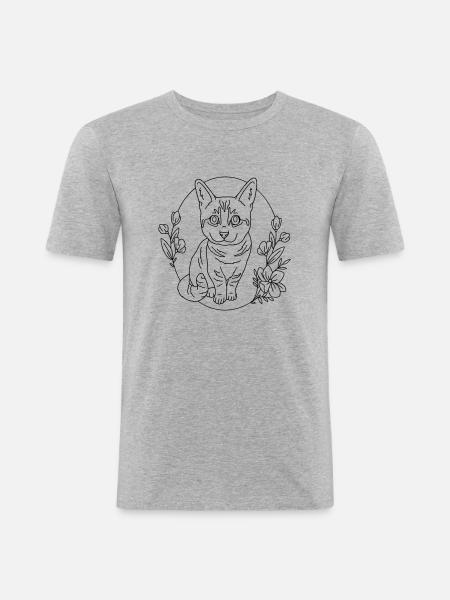 couronne de fleurs de chat - T-shirt près du corps Homme - gris chiné