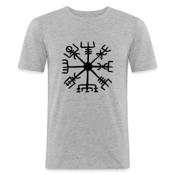 Vegvisir, Kompass Rune, Schutzsymbol, nordisch - Männer Slim Fit T-Shirt - Grau meliert - Vorne - Nik (191cm)
