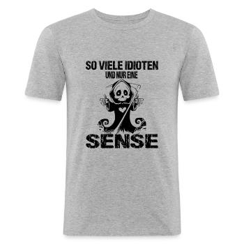 Spruch - Männer Slim Fit T-Shirt - Grau meliert - Vorne - Nik (191cm)
