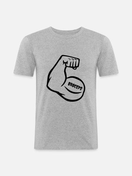 witty muscle arm with biceps - Men's Slim Fit T-Shirt - heather grey