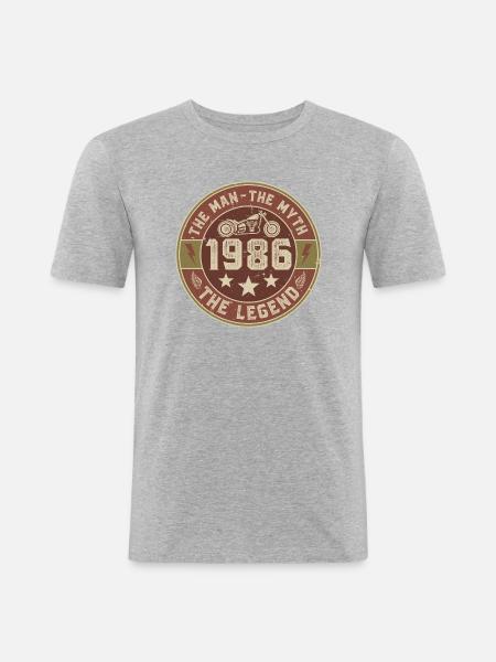 1986 Vintage Man Myte Legende Motorcykel Biker - Herre Slim Fit T-Shirt - grå meleret