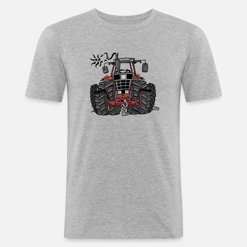 0097 Roter Traktor - Männer Slim Fit T-Shirt - Grau meliert