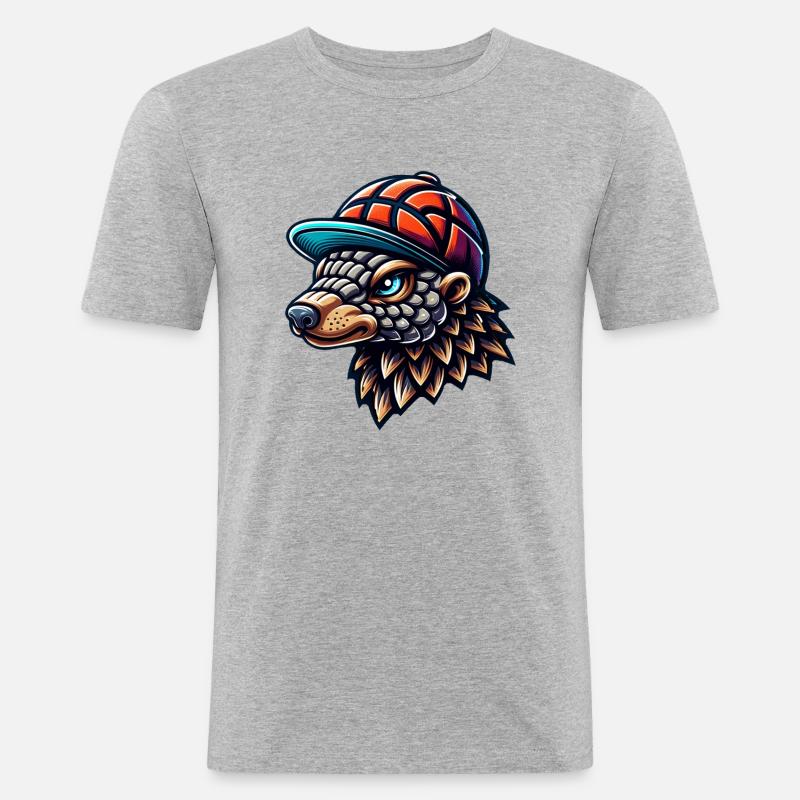 Cooles Pangolin mit Basecap - Männer Slim Fit T-Shirt - Grau meliert