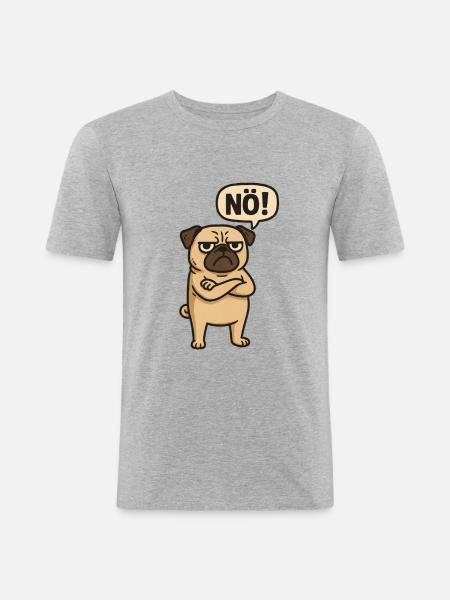 No! Funny Pug Dog Statement - Men's Slim Fit T-Shirt - heather grey