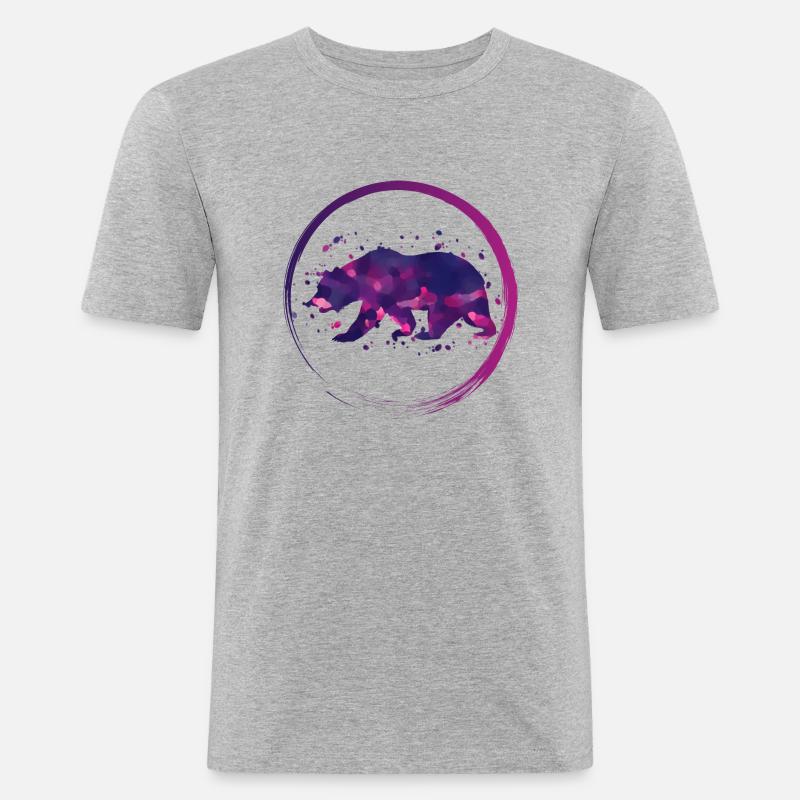Pinker Bär - Männer Slim Fit T-Shirt - Grau meliert
