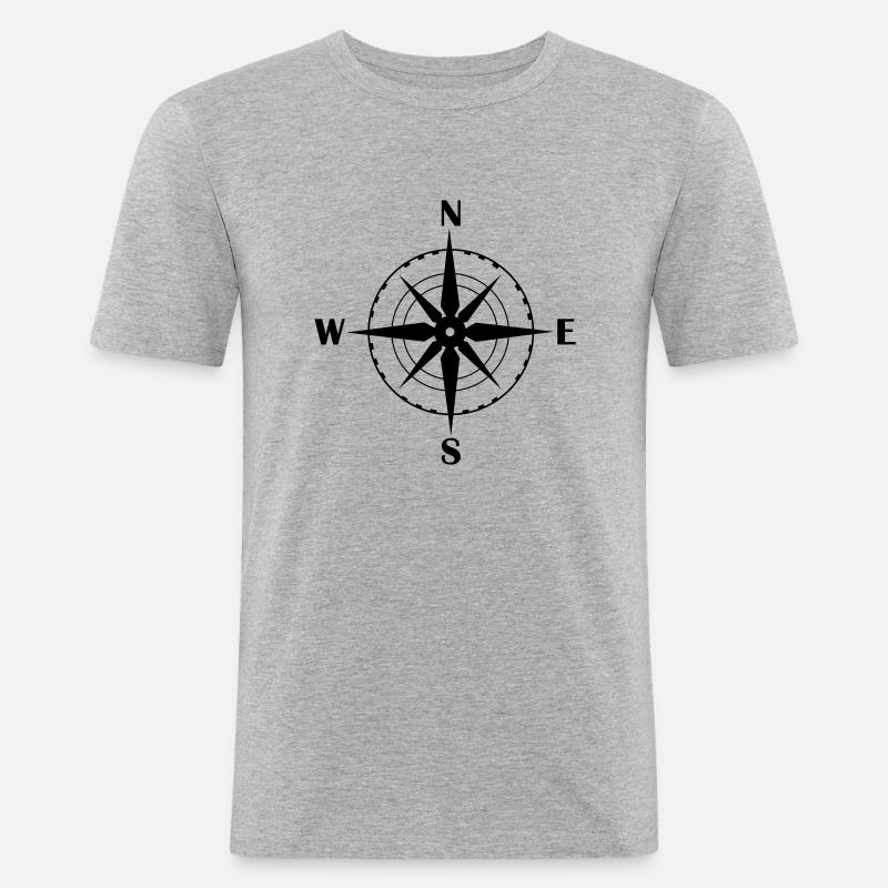 kompass_01 - Männer Slim Fit T-Shirt - Grau meliert