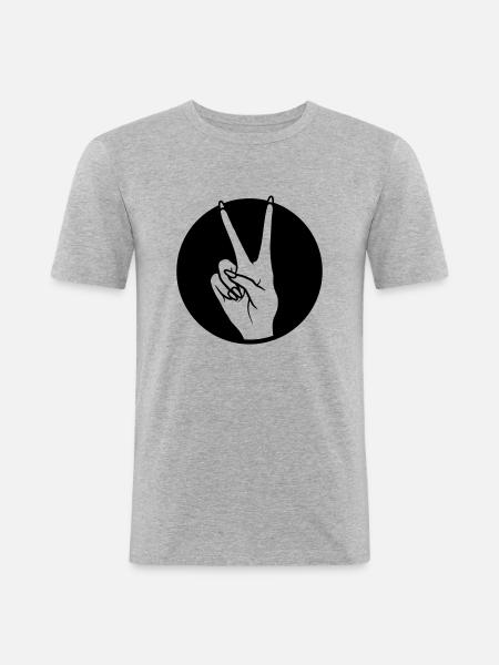 Rund sejr Hånd signalerer fred - Herre Slim Fit T-Shirt - grå meleret