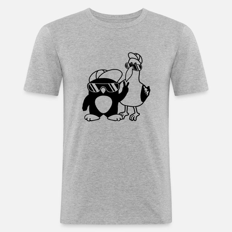 Pinguin Möwe 2 Freunde - Männer Slim Fit T-Shirt - Grau meliert