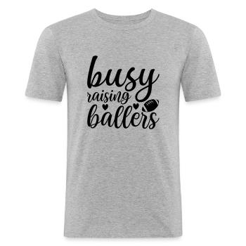2 busy raising ballers - Men's Slim Fit T-Shirt - heather grey - Front - Nik (191cm)