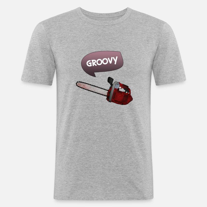 Evil dead - Groovy chains - Männer Slim Fit T-Shirt - Grau meliert