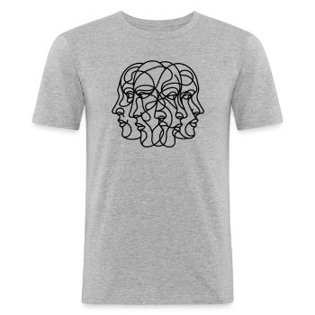 Abstrakte Gesichter - Männer Slim Fit T-Shirt - Grau meliert - Vorne - Nik (191cm)