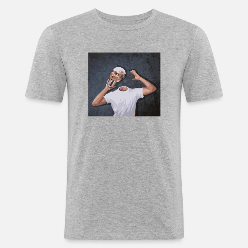 Schädel in der Hand - Männer Slim Fit T-Shirt - Grau meliert