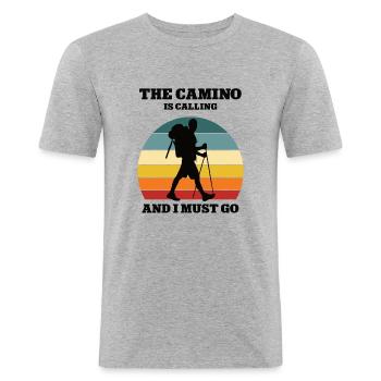 Pilgern Pilger Wandern Wanderer Camino Jakobsweg - Männer Slim Fit T-Shirt - Grau meliert - Vorne - Nik (191cm)