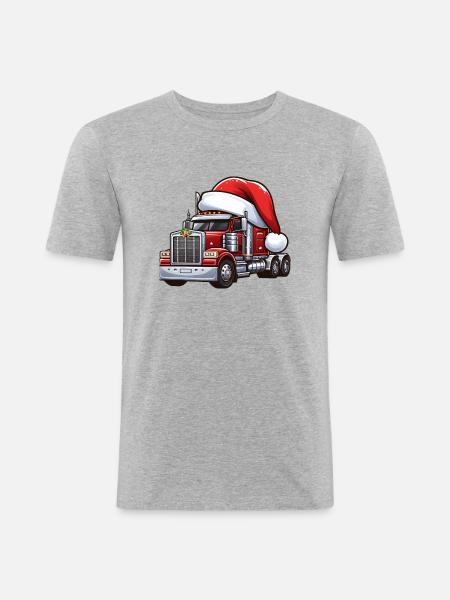 Sattelschlepper Weihnachtsmann - Männer Slim Fit T-Shirt - Grau meliert