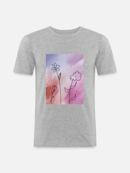 Blumenskizze auf Farbverlauf - Männer Slim Fit T-Shirt - Grau meliert