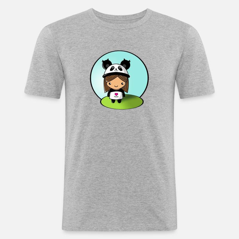 Panda-Mädchen! - Männer Slim Fit T-Shirt - Grau meliert
