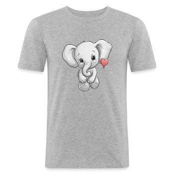 Elefant mit Herz - Männer Slim Fit T-Shirt - Grau meliert - Vorne - Nik (191cm)