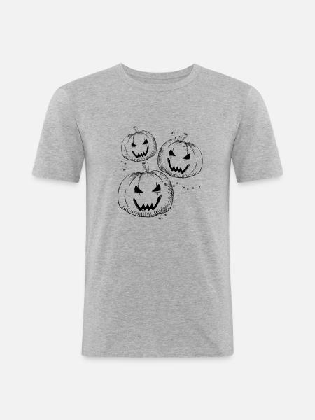 Halloween Kürbisse - Männer Slim Fit T-Shirt - Grau meliert