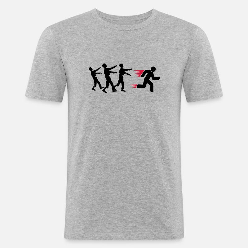 Run From Zombies - Männer Slim Fit T-Shirt - Grau meliert