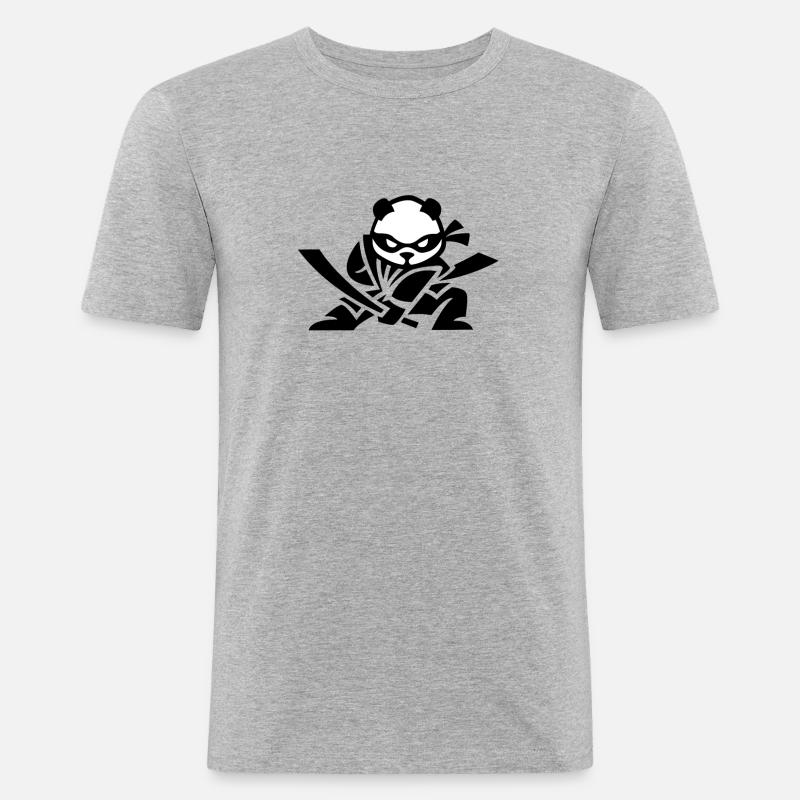 Der Ninja Panda - Männer Slim Fit T-Shirt - Grau meliert