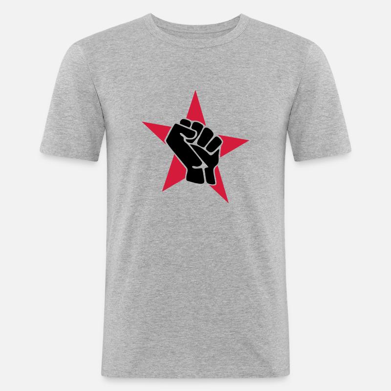 Roter Stern mit Faust - Männer Slim Fit T-Shirt - Grau meliert