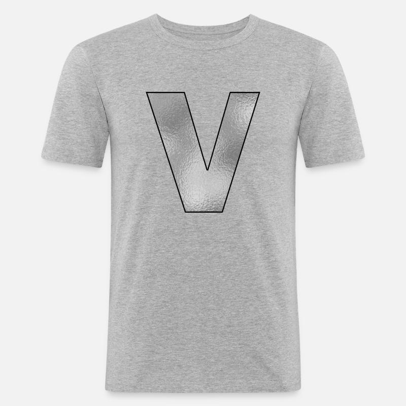 Buchstabe V Silber - Männer Slim Fit T-Shirt - Grau meliert