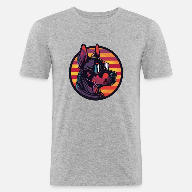 Dobermann Hund Cool Comic - Männer Slim Fit T-Shirt - Grau meliert