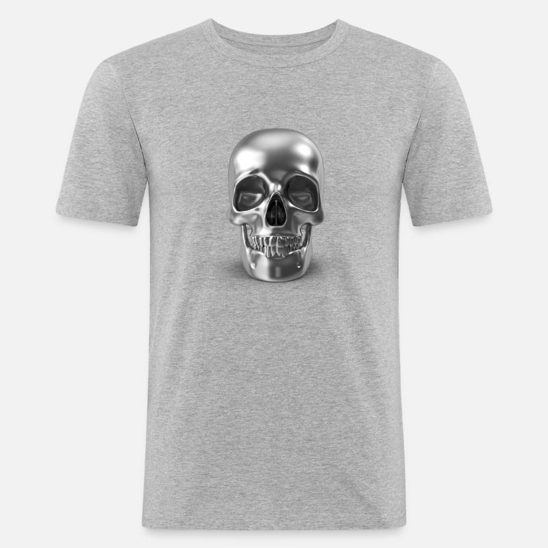 Silver Skull - silber schädel 3D - Männer Slim Fit T-Shirt - Grau meliert