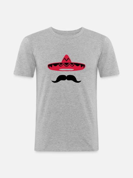 Mexican mustache hat 200 - Men's Slim Fit T-Shirt - heather grey