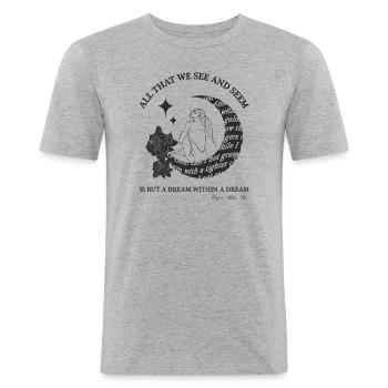 Citation de Poe « Un rêve dans un rêve » VAR :2 - T-shirt près du corps Homme - gris chiné - Devant - Nik (191cm)