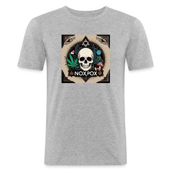 NOXPOX logo computer skull hemp mushroom - Männer Slim Fit T-Shirt - Grau meliert - Vorne - Nik (191cm)