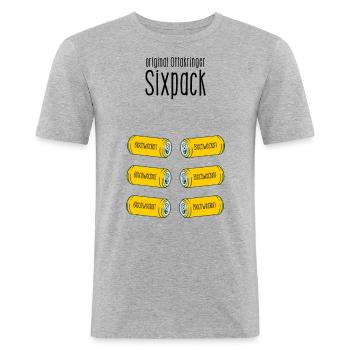 original Ottakringer Sixpack - Blechweckerl - Männer Slim Fit T-Shirt - Grau meliert - Vorne - Nik (191cm)