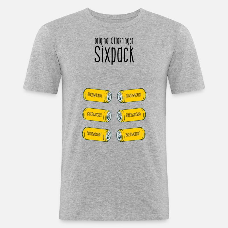 original Ottakringer Sixpack - Blechweckerl - Männer Slim Fit T-Shirt - Grau meliert