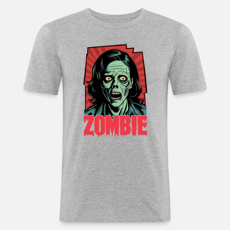 Zombie Comic Art - Männer Slim Fit T-Shirt - Grau meliert