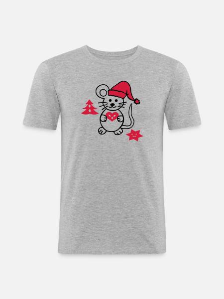 Souris de Noël - T-shirt près du corps Homme - gris chiné