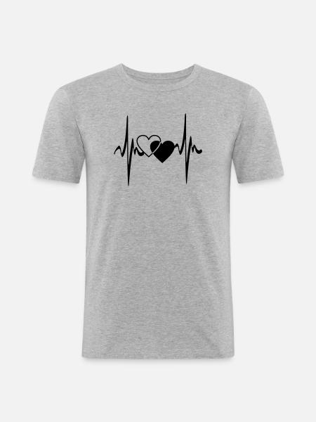 Two hearts heartbeat - Men's Slim Fit T-Shirt - heather grey