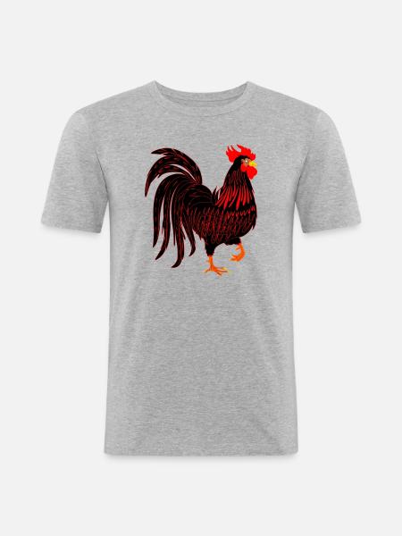 Schwarzer Hahn Coq - Männer Slim Fit T-Shirt - Grau meliert