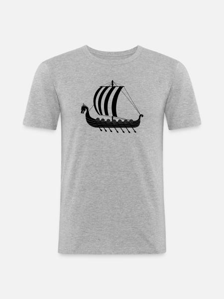 Wikinger-Drachenschiff dragar - Männer Slim Fit T-Shirt - Grau meliert
