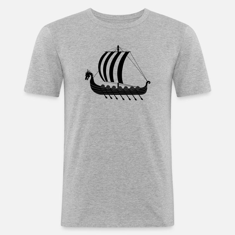 Wikinger-Drachenschiff dragar - Männer Slim Fit T-Shirt - Grau meliert