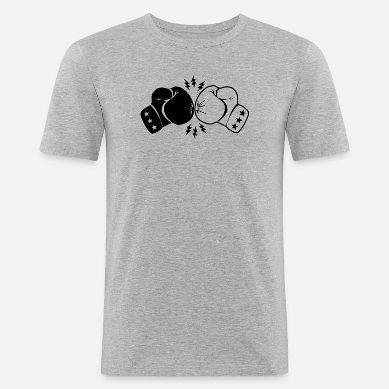 Boxboxhandschuhe Kontakt mit Blitz - Männer Slim Fit T-Shirt - Grau meliert