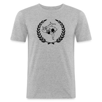 Judo throw Sport prize laurel wreath - Men's Slim Fit T-Shirt - heather grey - Front - Nik (191cm)