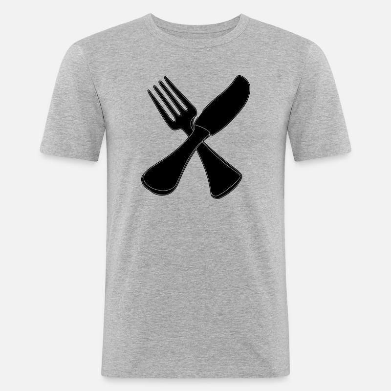 Besteck Messer und Gabel - Männer Slim Fit T-Shirt - Grau meliert