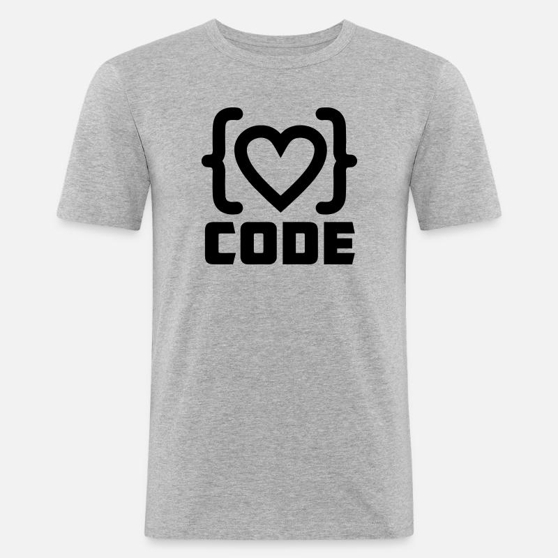 Herzprogrammierer Code Logo mit Text CODE - Männer Slim Fit T-Shirt - Grau meliert