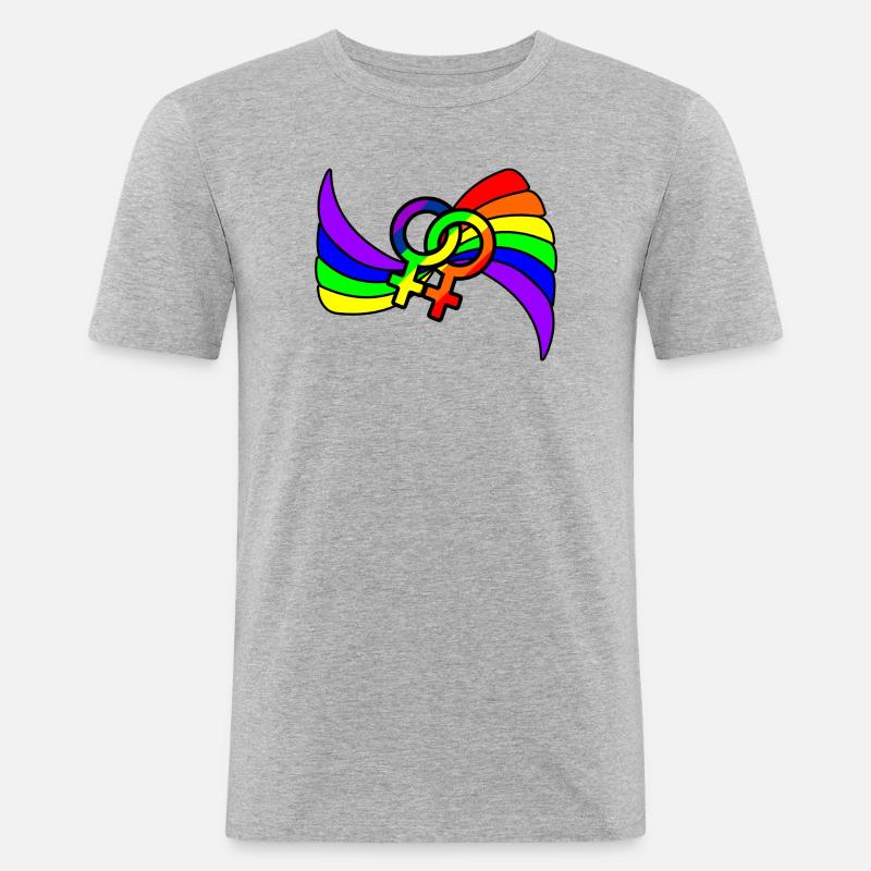Regenbogen lesbies stolzes Logo - Männer Slim Fit T-Shirt - Grau meliert