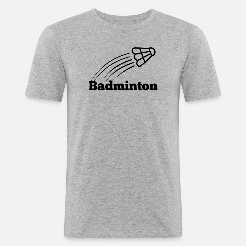 Badmintontext mit hochfliegendem Shuttle - Männer Slim Fit T-Shirt - Grau meliert