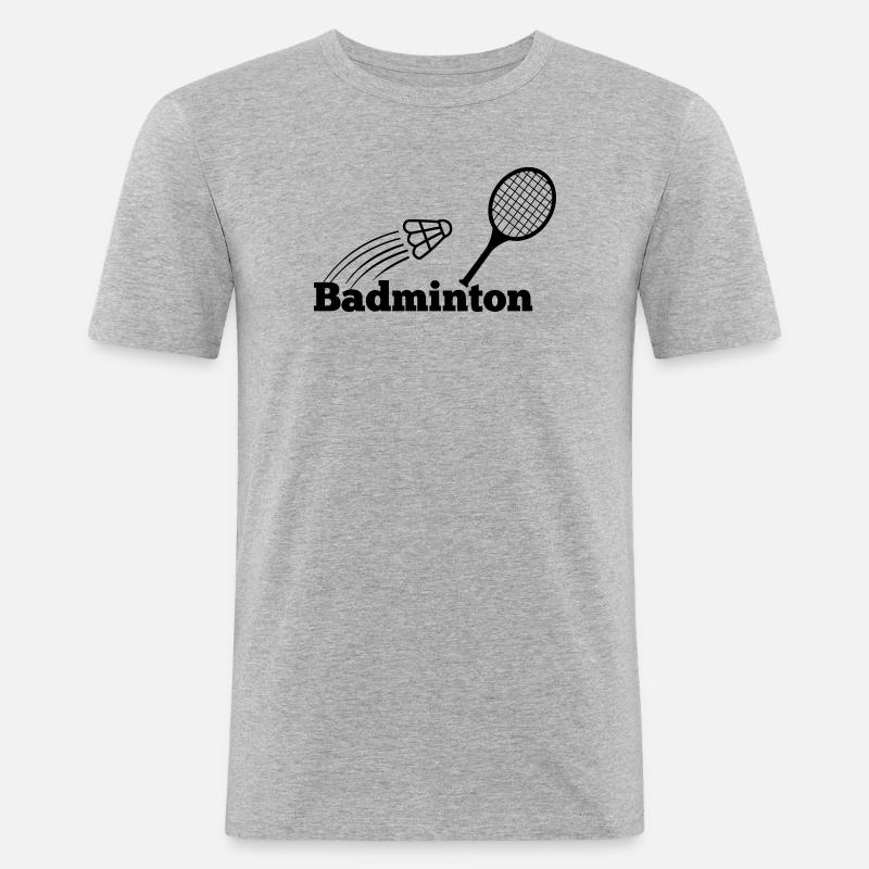 Badminton text with shuttle and racket - Men's Slim Fit T-Shirt - heather grey
