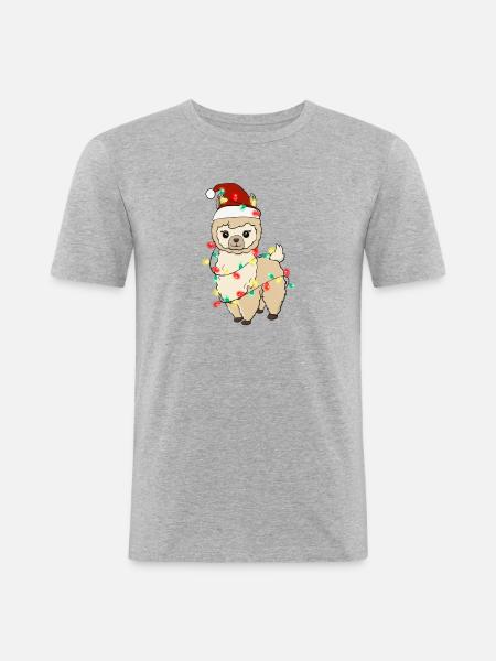 Llama with Christmas lights - Men's Slim Fit T-Shirt - heather grey