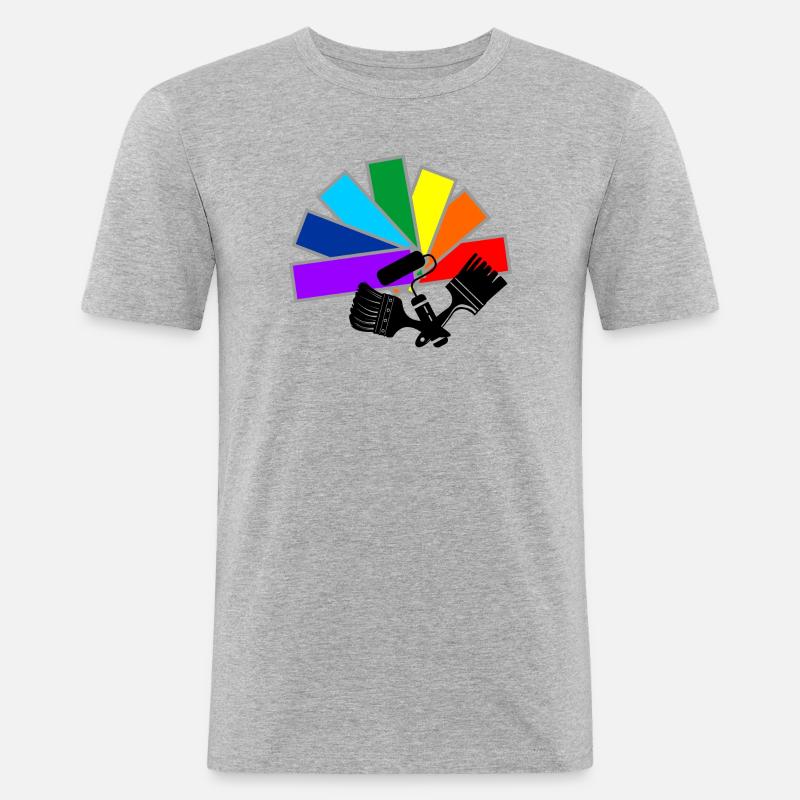 Farbfächerdeck mit Schattenpinseln und Rollenlogo - Männer Slim Fit T-Shirt - Grau meliert