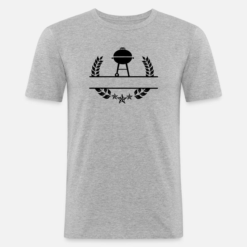 BBQ Monogramm Lorbeerkranz - Männer Slim Fit T-Shirt - Grau meliert