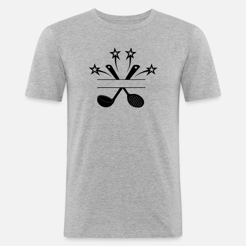 Schaumlöffel und Suppenlöffel 4 Sterne - Männer Slim Fit T-Shirt - Grau meliert
